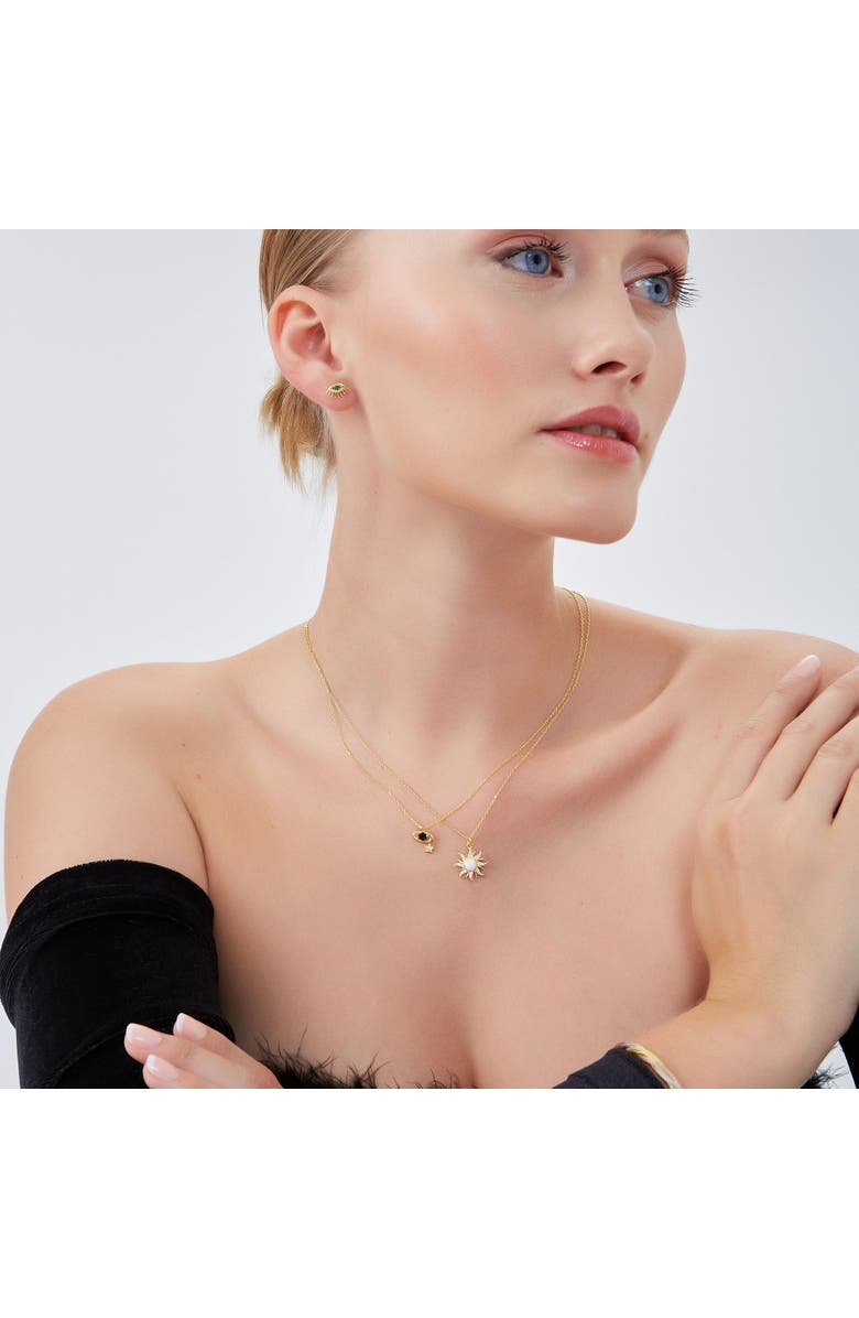 Spero London Dark Blue Saturn Necklace With Star Sterling Silver, Alternate, color, Gold