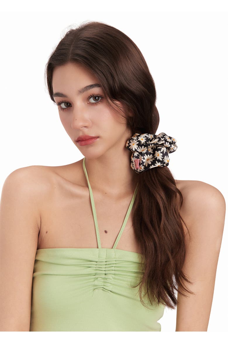Daisy Silk Scrunchie, Alternate, color, Black