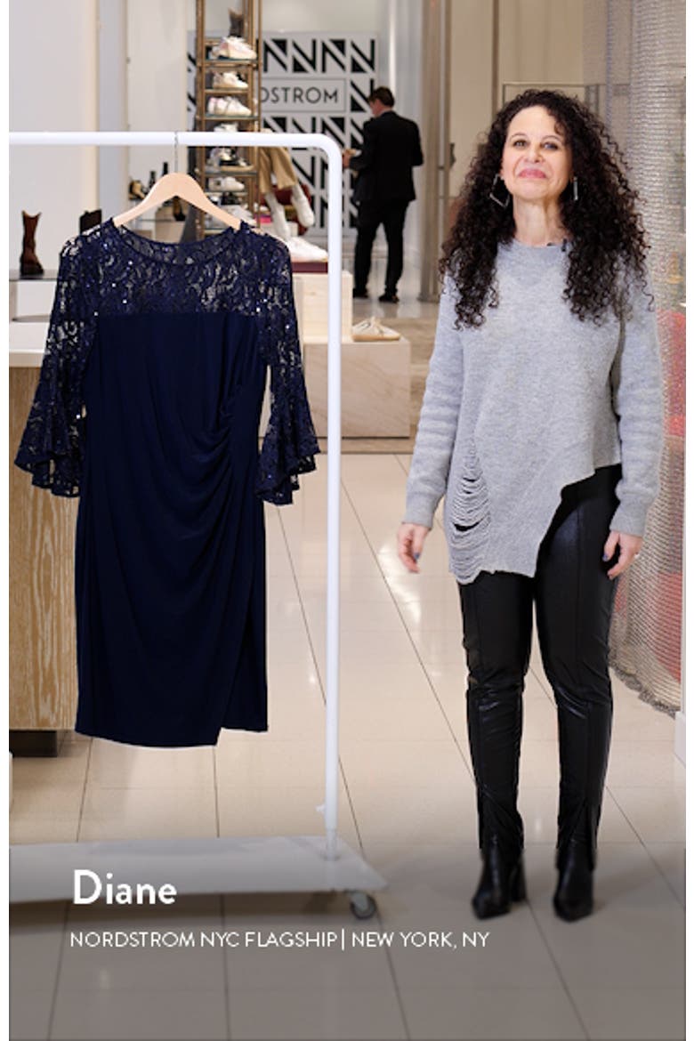 Bell Sleeve Sequin Lace & Jersey Sheath Dress video