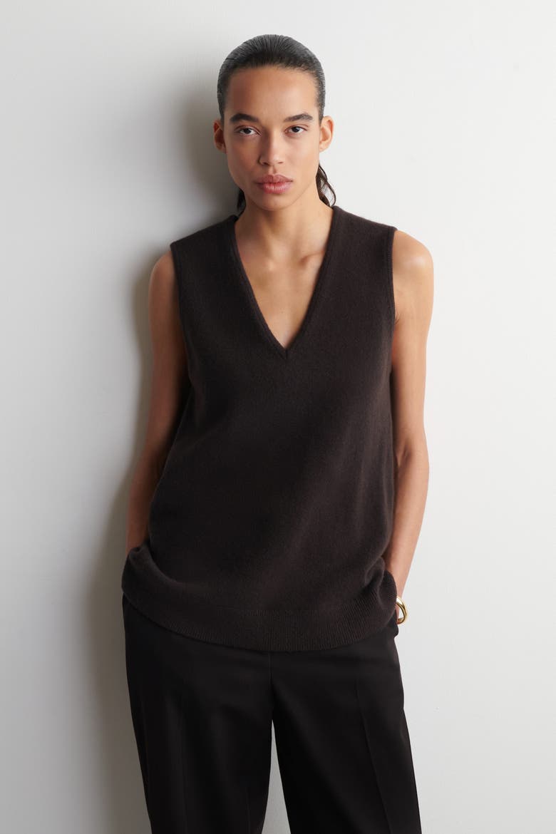 Wool V-Neck Tunic Vest, Main, color, BROWN