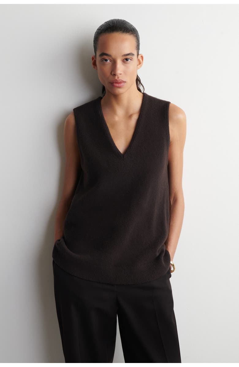 COS Wool V-Neck Tunic Vest, Main, color, Brown