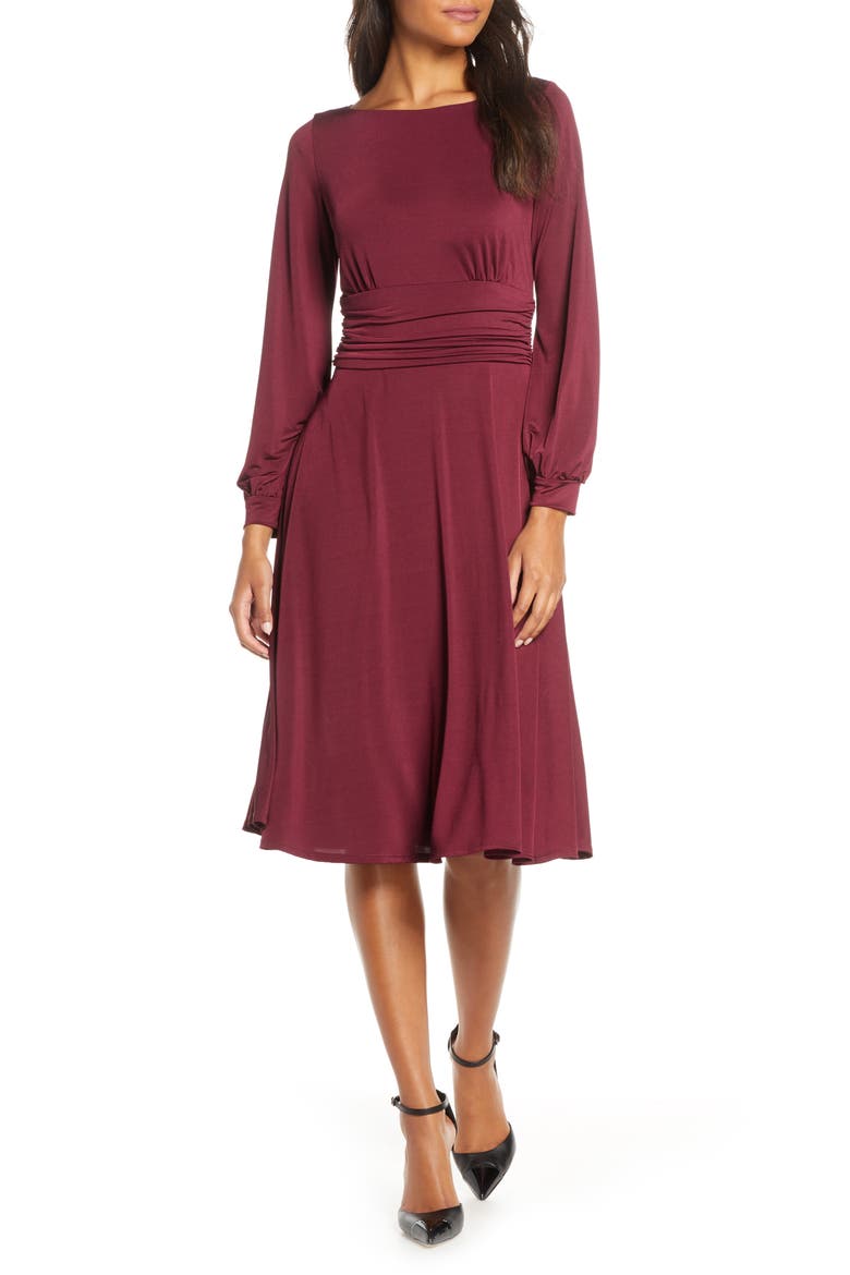Ruched Waist Long Sleeve Jersey Dress, Main, color, WNE
