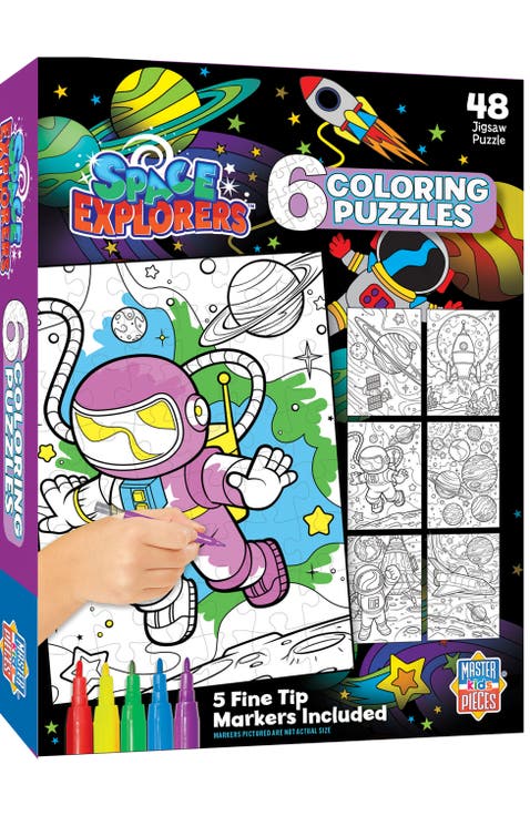 48 Piece Coloring Puzzles - Space Explorers - 6-Pack with Markers