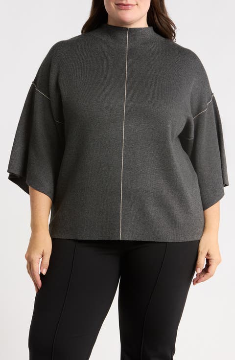 Mock Neck Elbow-Length Sleeve Sweater