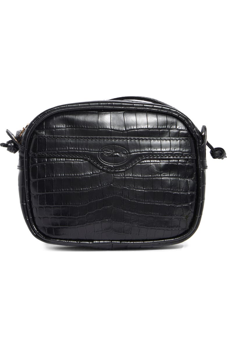 Longchamp 1980 Croc Embossed Small Crossbody Bag, Main, color, Black