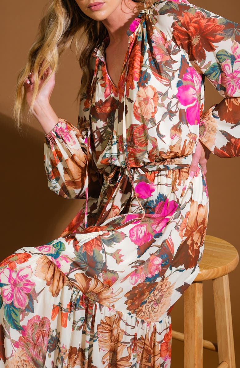 FLYING TOMATO Long Sleeve Print Maxi Dress, Alternate, color, 