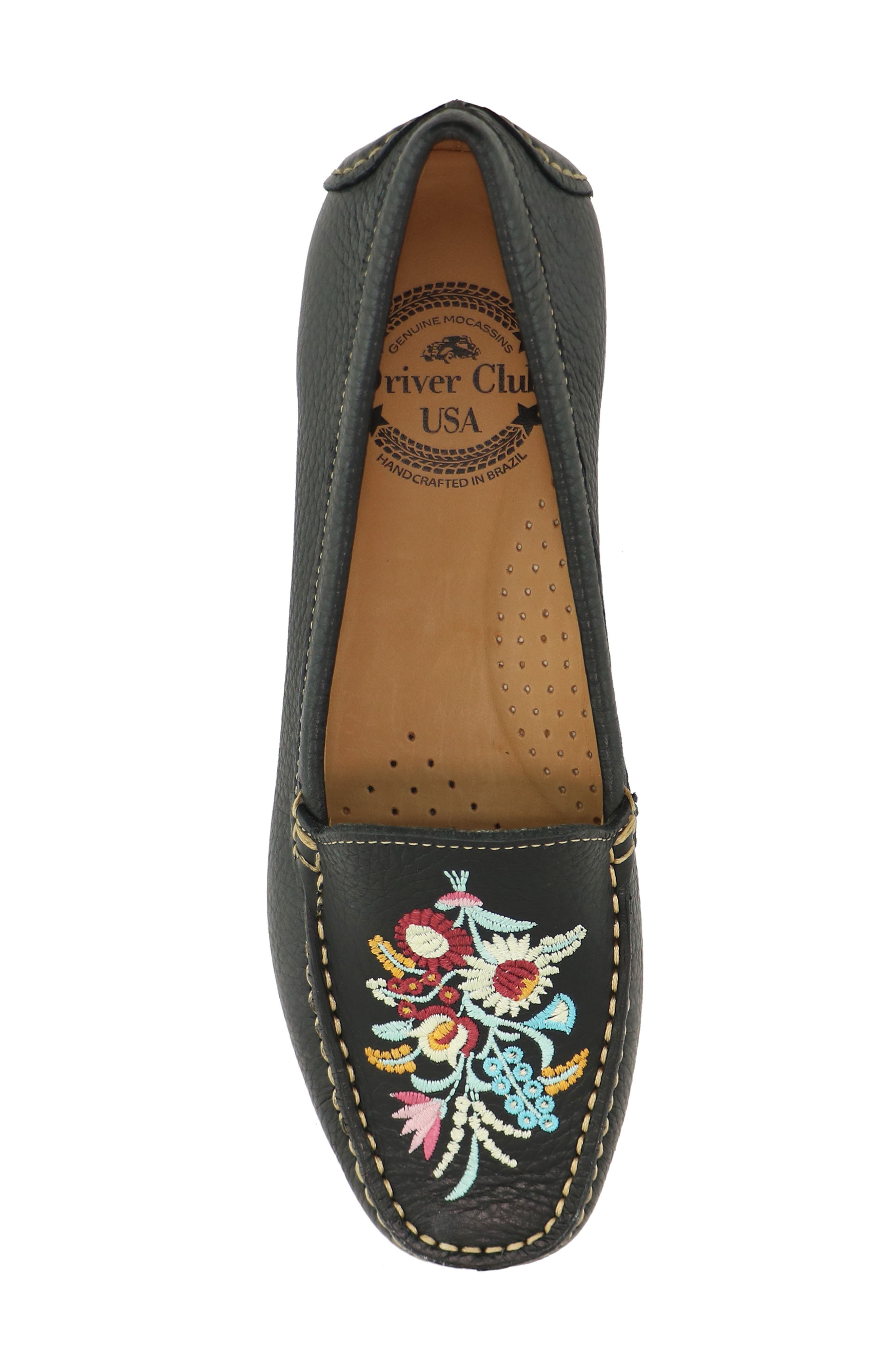 DRIVER CLUB USA Nashville Embroidered Loafer, Alternate, color, Black Tumbled/ Contrast Stitch