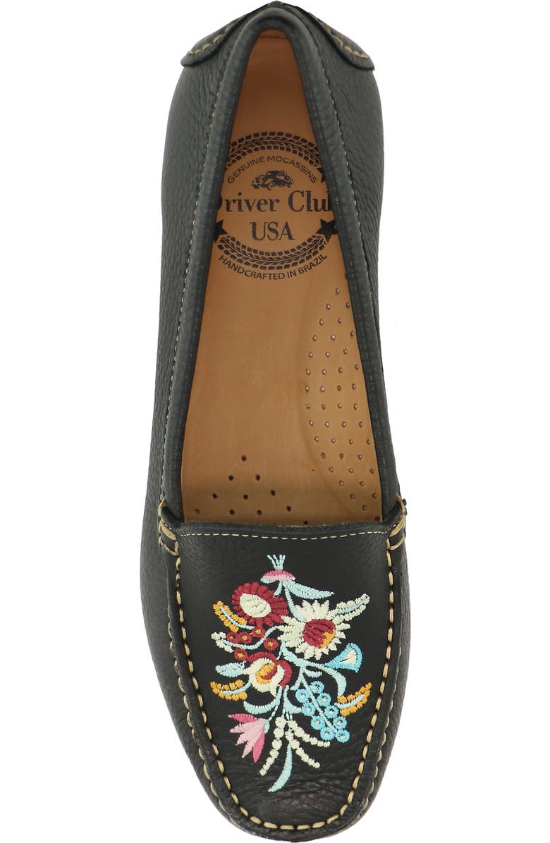 DRIVER CLUB USA Nashville Embroidered Loafer, Alternate, color, Black Tumbled/ Contrast Stitch