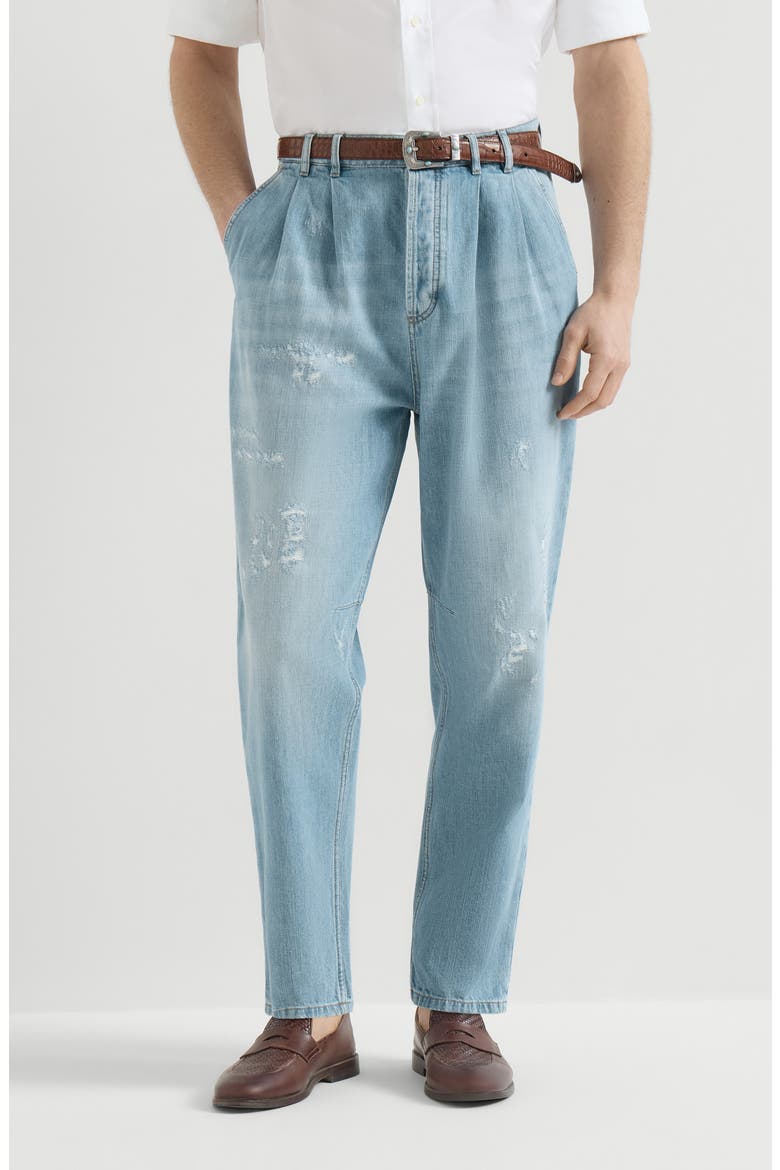 Denim trousers with rips, Main, color, Light Blue Denim