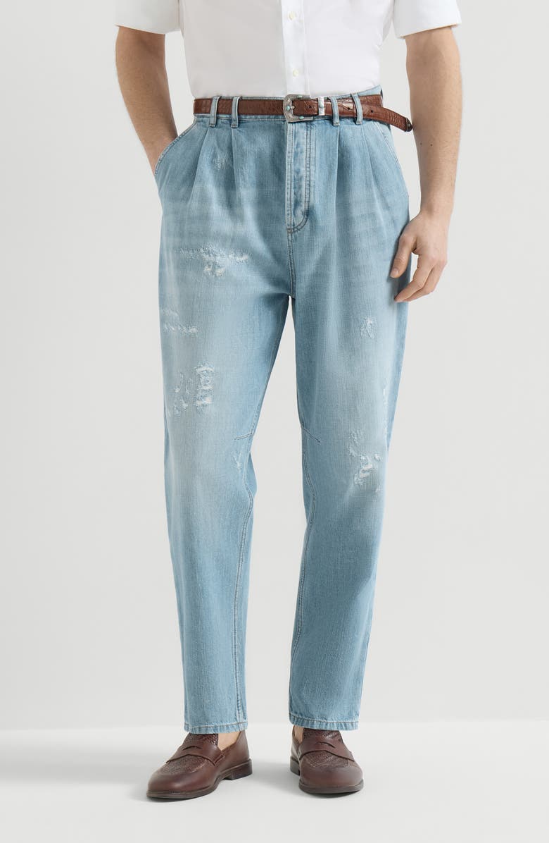 Brunello Cucinelli Denim trousers with rips, Main, color, Light Blue Denim