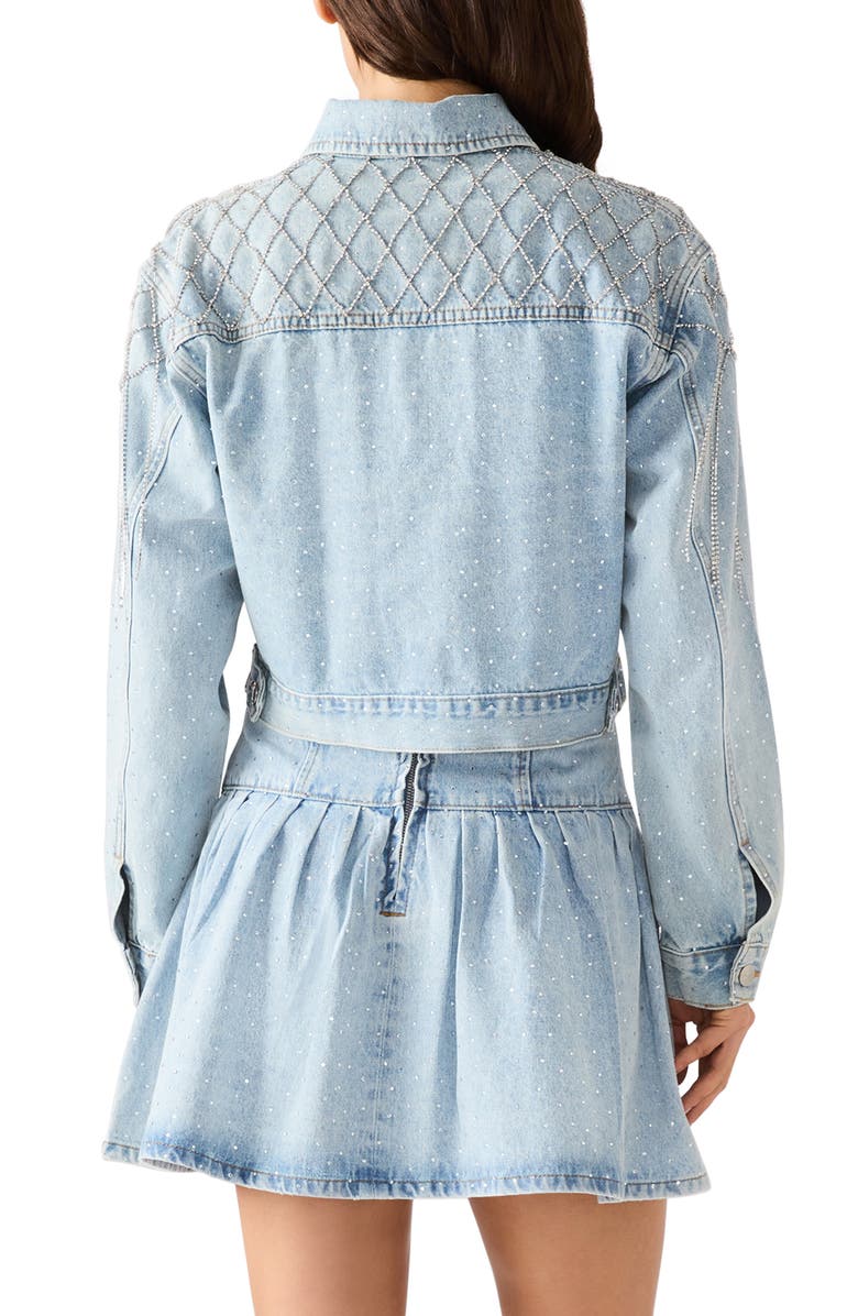 Steve Madden Diamondine Rhinestone Fringe Denim Jacket, Alternate, color, Delft Blue