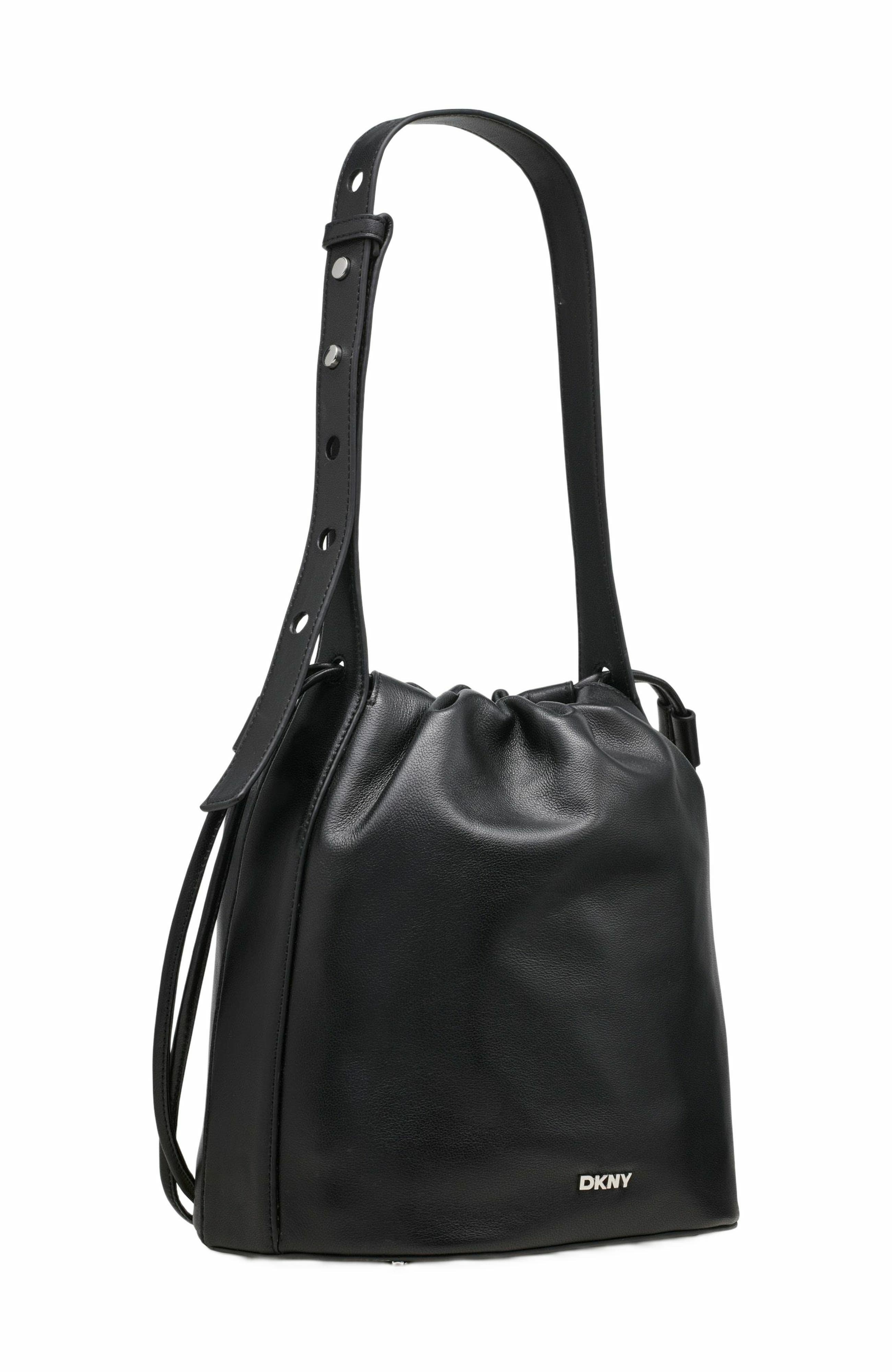 DKNY Channing Drawstring Bag, Alternate, color, Black/Silver