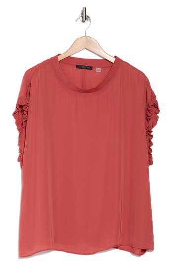 T Tahari Ruffle Cap Sleeve Top In Sienna