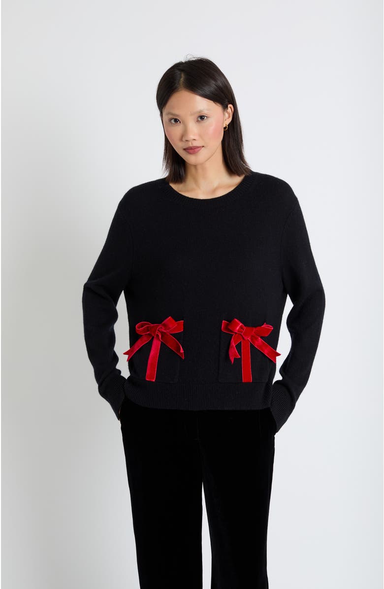 Chinti & Parker Wool-Cashmere Velvet Bow Sweater, Main, color, 