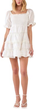 Endless Rose Smocked Cotton & Linen Minidress
