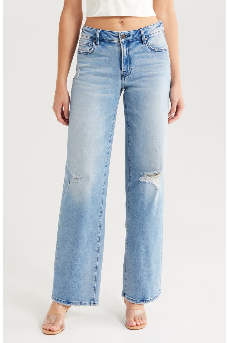 Distressed Straight Leg Dad Jeans, Main, color, MEDIUM WASH