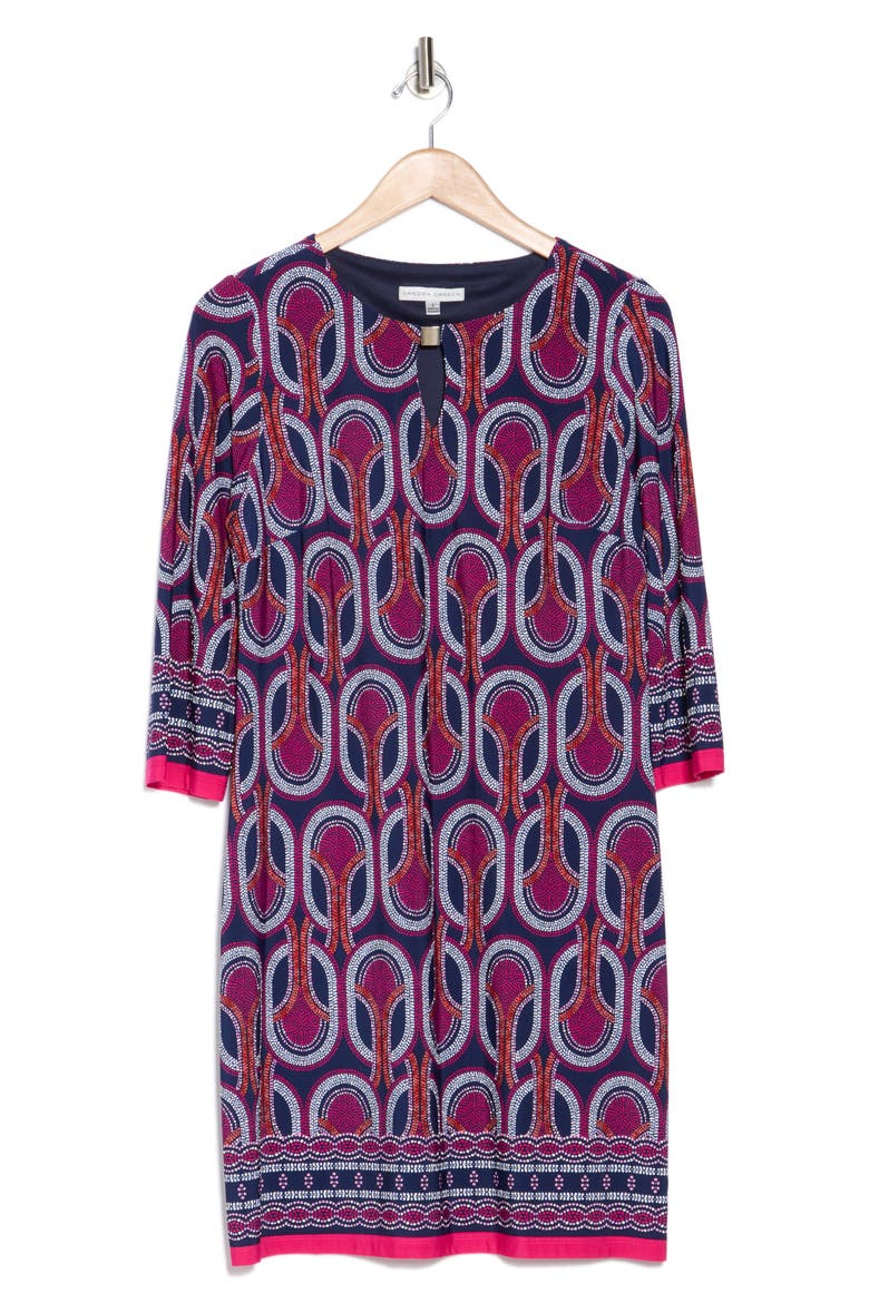 Keyhole Print Shift Dress, Alternate, color, NAVY/ CORAL MULTI