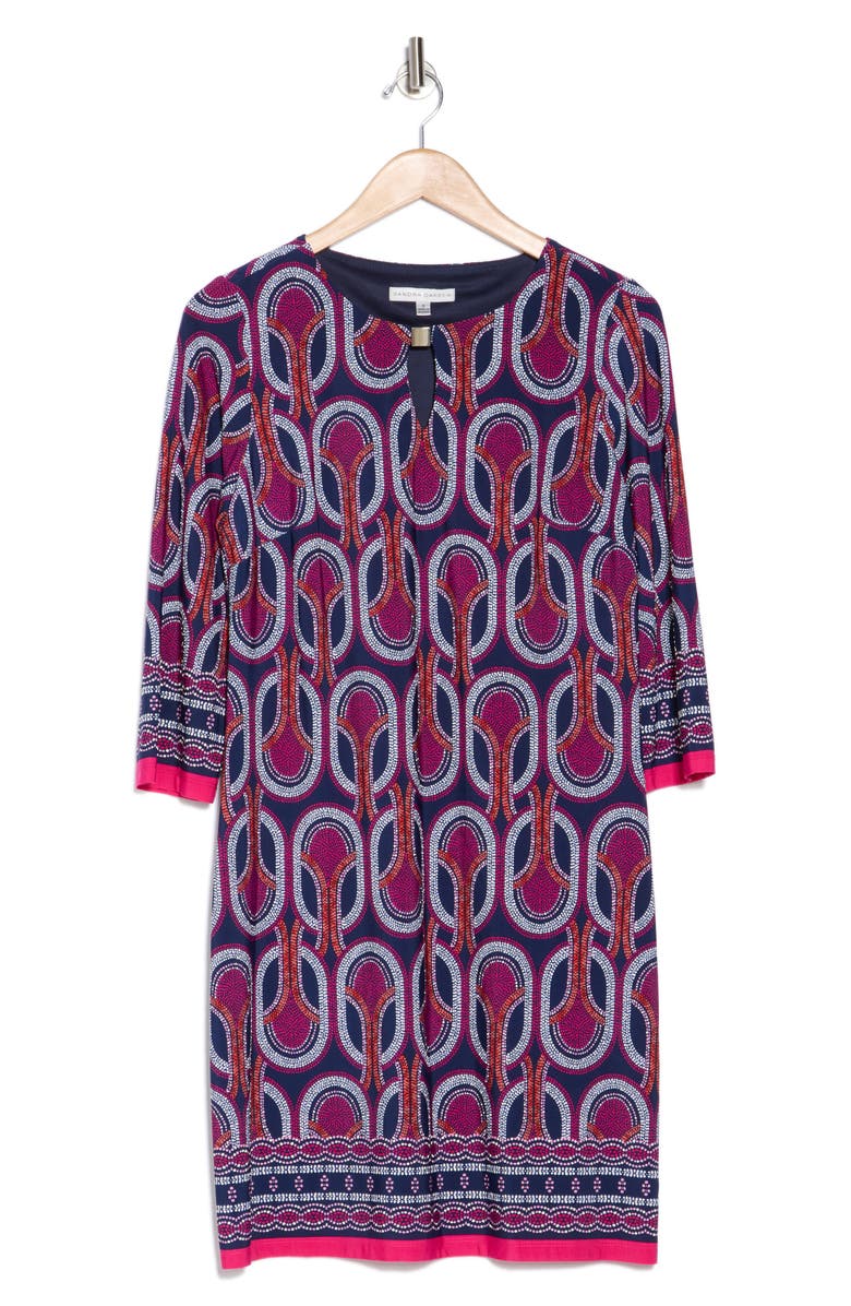 SANDRA DARREN Keyhole Print Shift Dress, Alternate, color, Navy/ Coral Multi