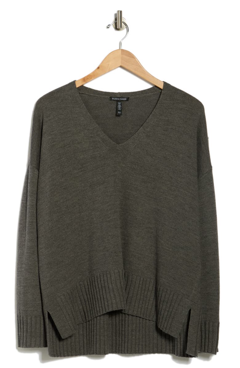 Eileen Fisher V-Neck Wool Sweater, Alternate, color, Ash