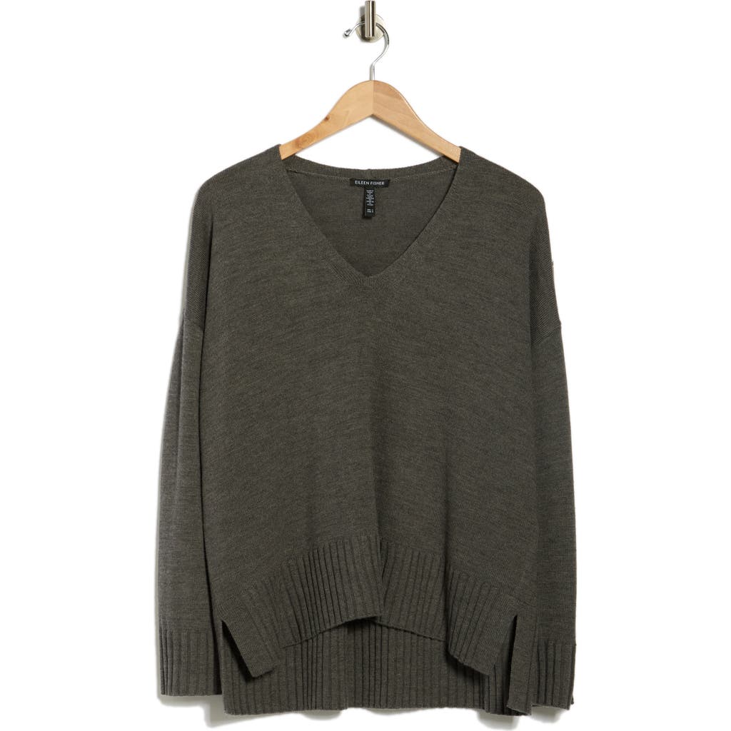 Eileen Fisher V-neck Wool Sweater In Gray