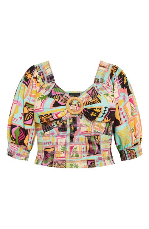 City Chic Faye Puff Sleeve Top In Multi