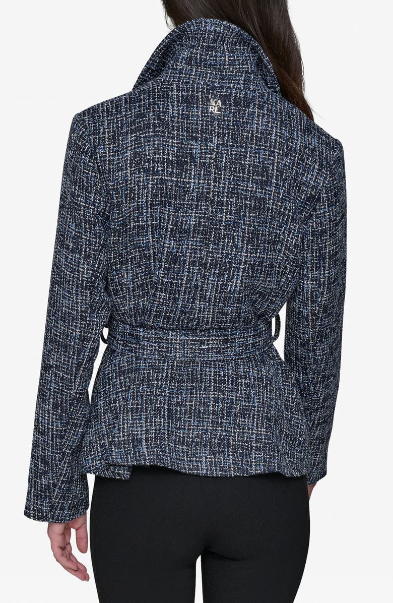 KARL LAGERFELD PARIS Belted Tweed Moto Jacket, Alternate, color, Blue Multi