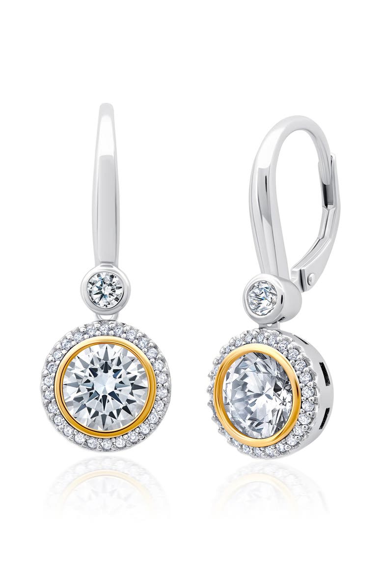 2-Tone Halo Leverback Earrings, Main, color, PURE PLATINUM/ CLEAR STONE