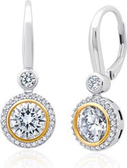 Crislu 2-Tone Halo Leverback Earrings