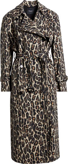 Theory Leopard Print Wool Blend Trench Coat Nordstrom