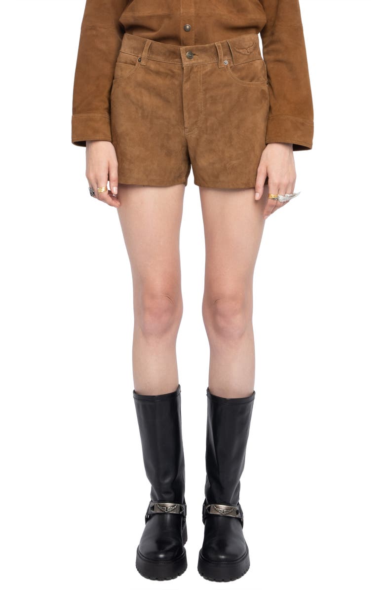 Zadig & Voltaire Sadys Suede Shorts, Main, color, Daim