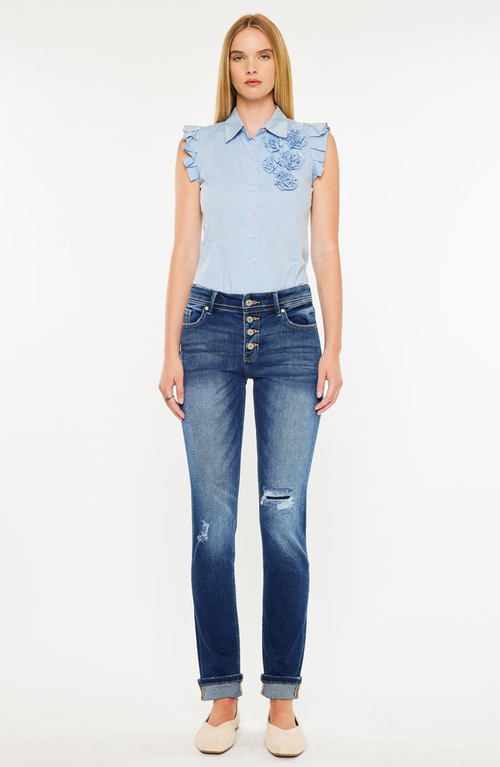 Kancan Eternity Mid Rise Slim Straight Leg Jeans In Blue