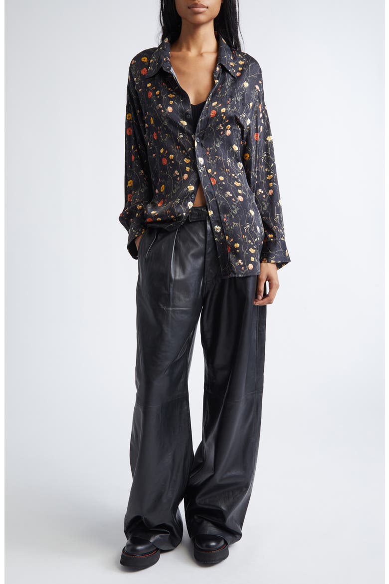 Drop Neck Floral Button-Up Shirt, Alternate, color, FLORAL ON BLACK