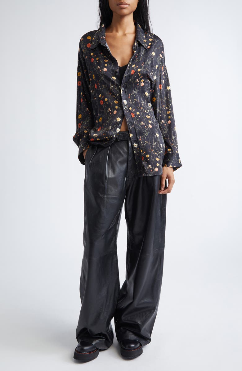 R13 Drop Neck Floral Button-Up Shirt, Alternate, color, Floral On Black