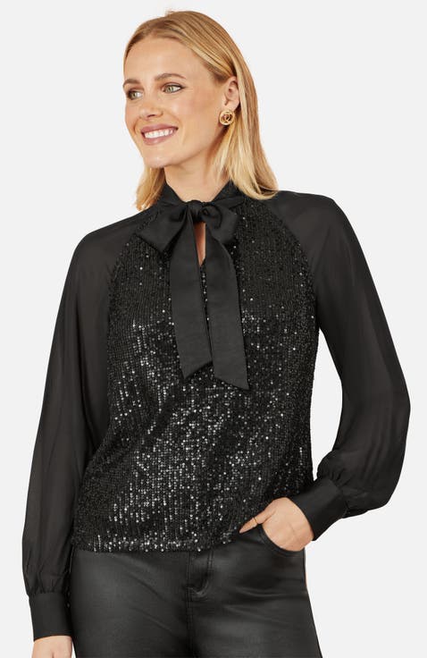 Sequin Pussy Bow Top