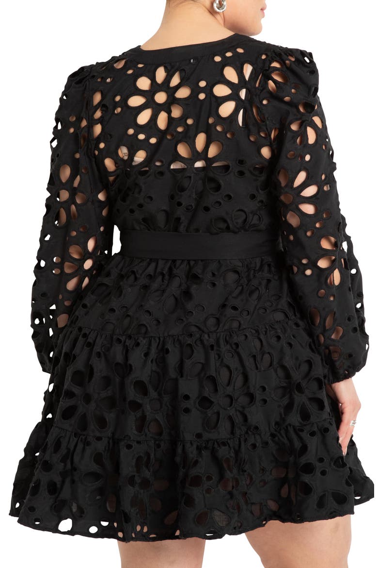 Tiered Eyelet Mini Dress, Alternate, color, BLACK