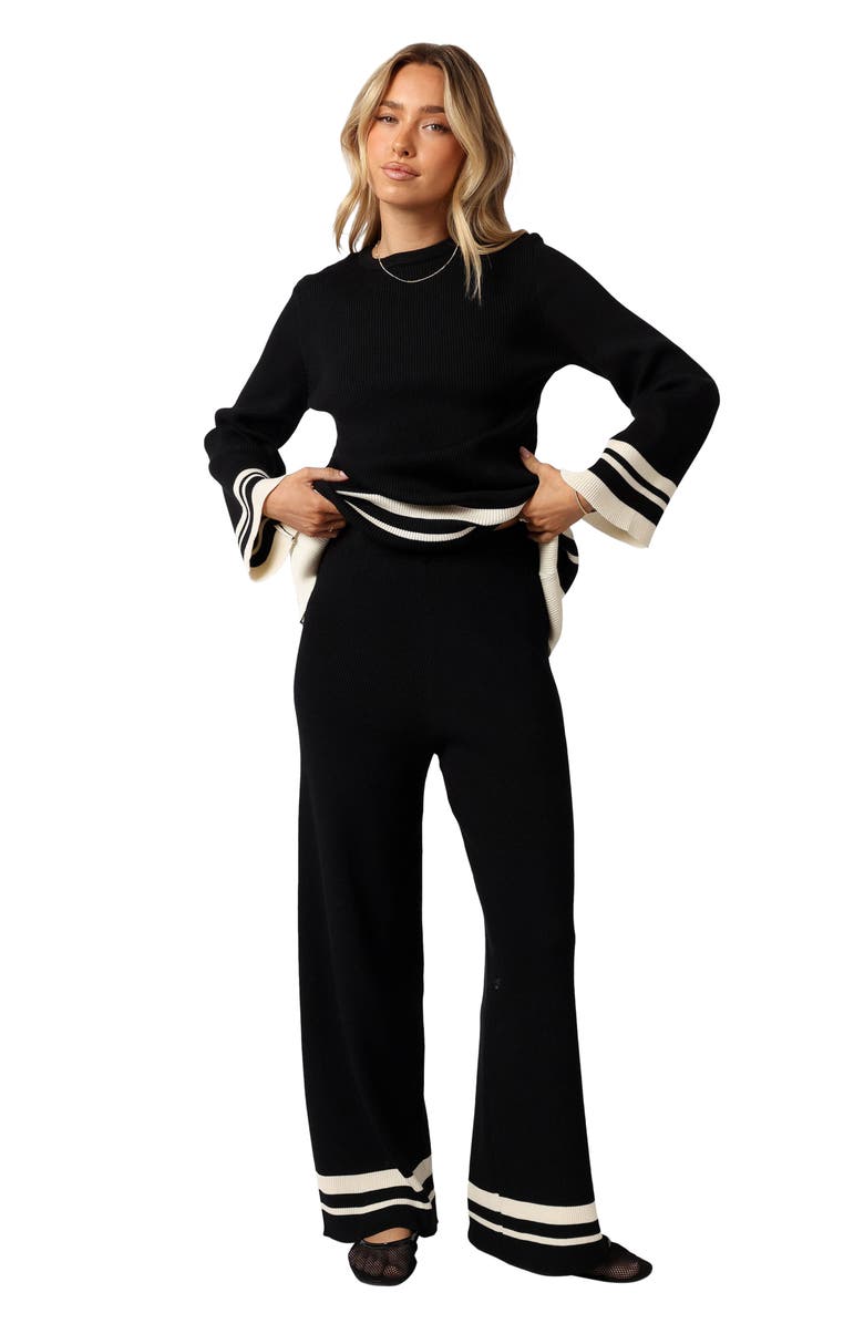 Petal & Pup Lowell Stripe Wide Leg Rib Pants, Alternate, color, Black