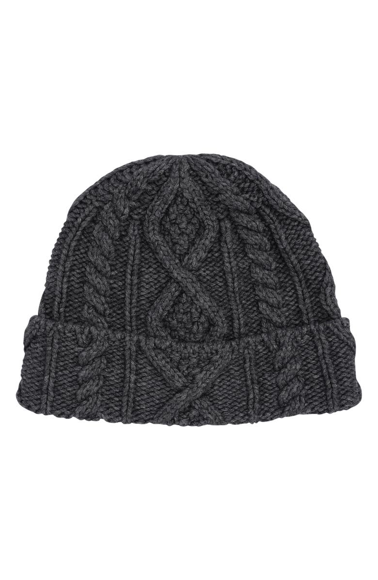 Faherty Chunky Cable Beanie, Main, color, Grey Heather
