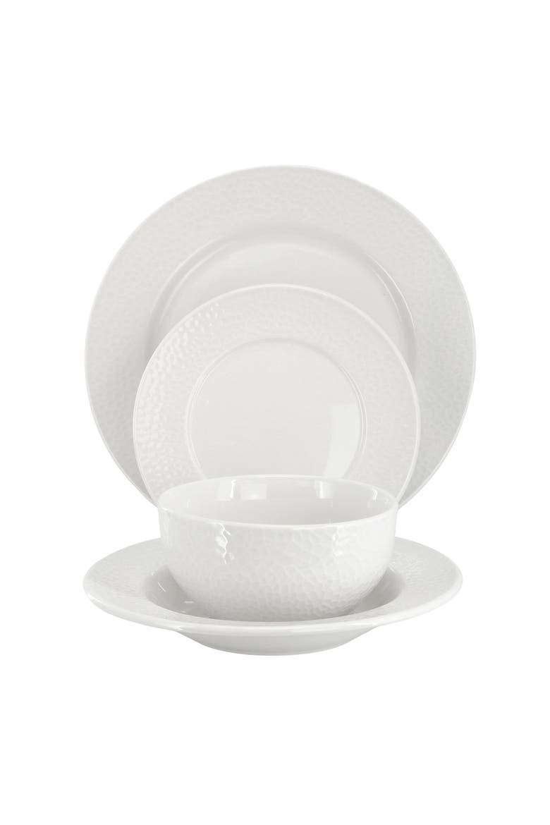 Soyer 16 Piece Textu Design Double Bowl Porcelain Dinnerware Set, Alternate, color, White