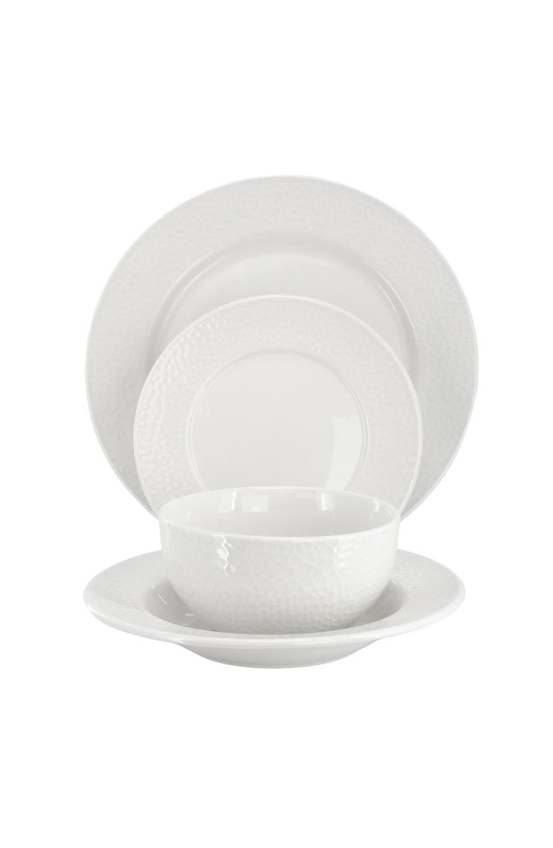 Elama Soyer 16 Piece Textu Design Double Bowl Porcelain Dinnerware Set, Alternate, color, White