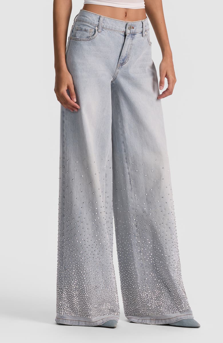 Alice + Olivia Amazing Stud Detail Baggy Wide Leg Jeans, Alternate, color, Rockstar Blue