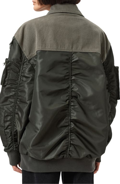 Allsaints Verity Mixed Media Bomber Jacket In Green