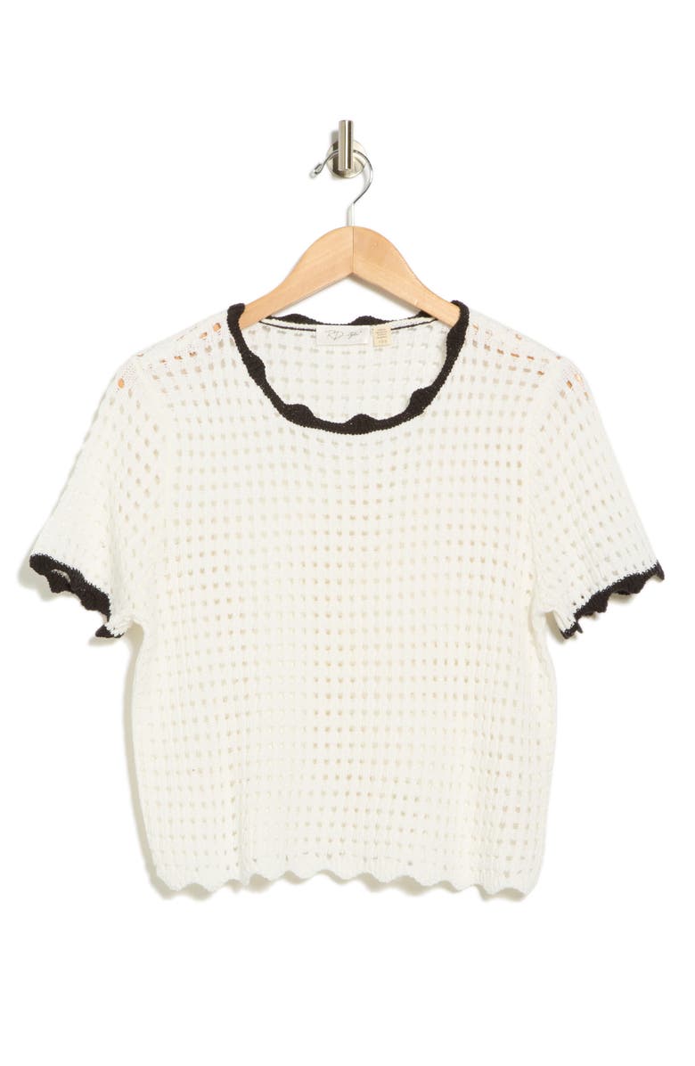 RDI Short Sleeve Open Stitch Sweater, Alternate, color, White/ Black