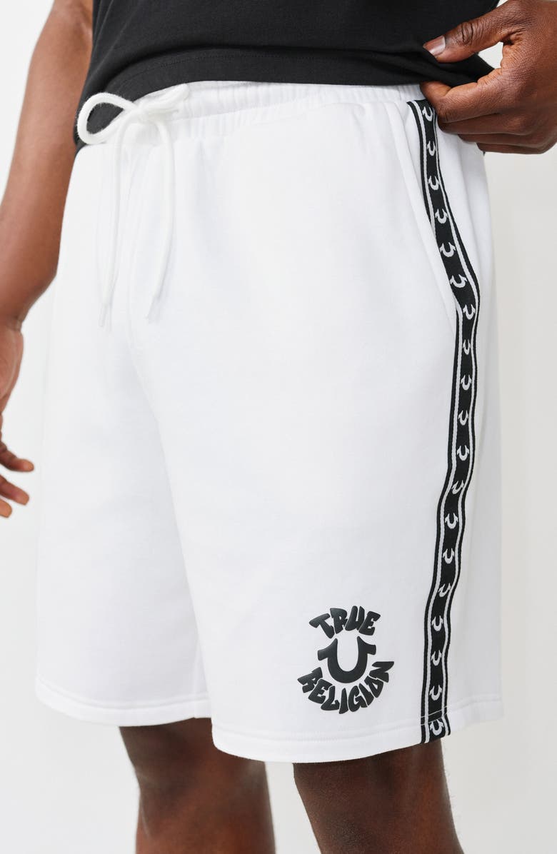 True Religion Logo Fleece Shorts, Alternate, color, Optic White