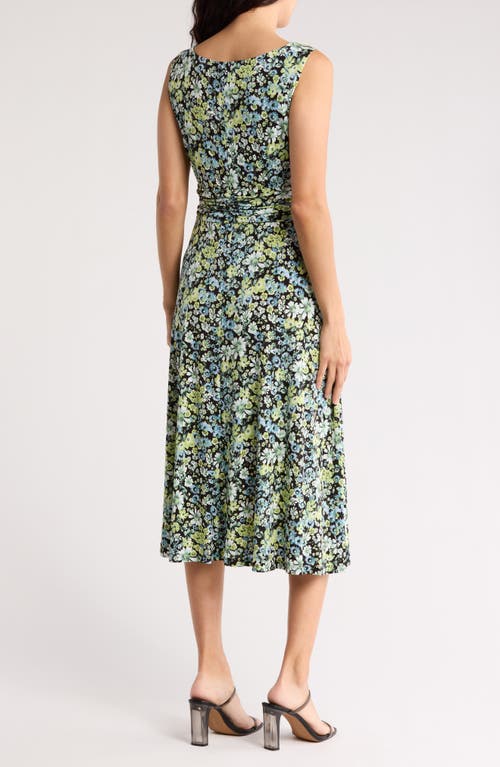 Connected Apparel Shirred Waist Midi Dress In Lime