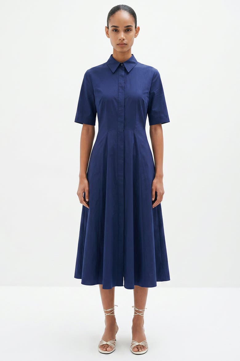 Darcel Short Sleeve Buttoned Midi Dress, Alternate, color, Navy