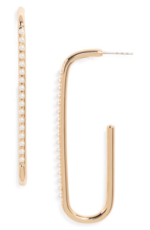 Faux Pearl Rectangle Hoop Earrings