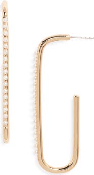 Open Edit Faux Pearl Rectangle Hoop Earrings