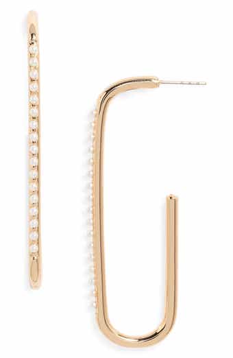 Faux Pearl Rectangle Hoop Earrings