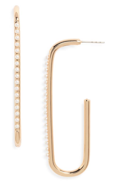 Open Edit Faux Pearl Rectangle Hoop Earrings In Gold