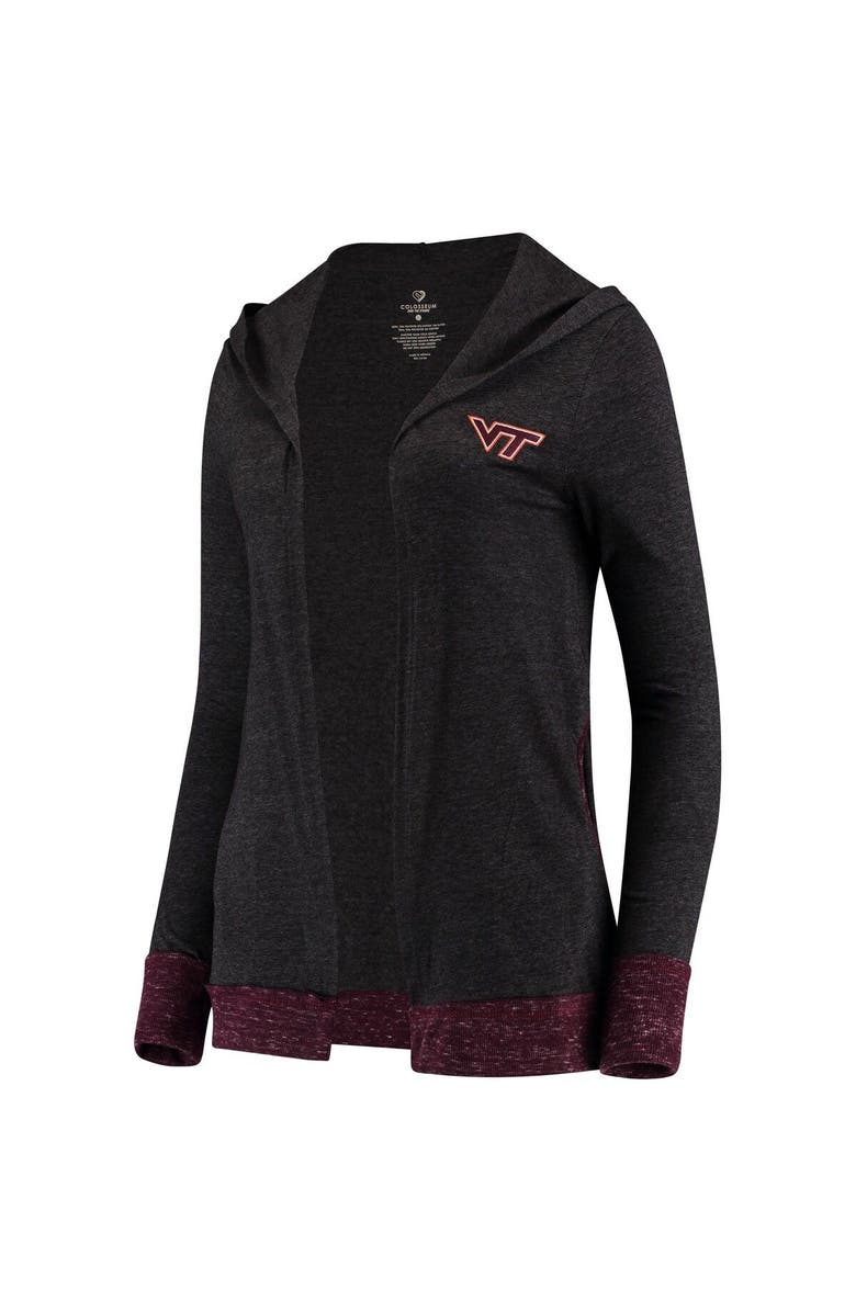 COLOSSEUM Women's Colosseum Heather Charcoal Virginia Tech Hokies Steeplechase Open Hooded Lightweight Cardigan, Alternate, color, 